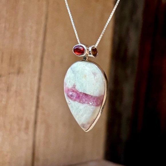 Pink Tourmaline in Quartz & Garnet Necklace
